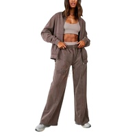 Ensemble de survêtement décontracté pour femme, style streetwear, comprenant un sweat à capuche oversize zippé effet délavé vintage et un pantalon de survêtement large