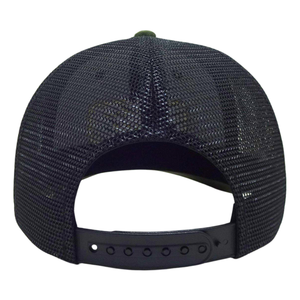 Casquette de camionneur 6 panneaux de haute qualité Loden patch tissé en maille noire et logo sur le côté gauche boucle à simple boutonnage en plastique à bord plat OEM - Product Image 5