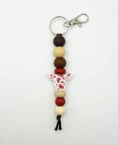 Porte-clés fait main avec perles en bois et anneau en acier inoxydable | Porte-clés coloré en perles de bois et acier inoxydable | VRNQ - Product Image 2