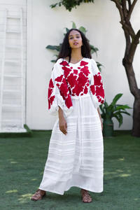 ชุดเดรสโบโฮวินเทจสำหรับผู้หญิงและเด็กผู้หญิงชุดเดรสให้นมแขนยาวปักลายดอกกุหลาบพร้อมลวดลายสีพื้น - Product Image 6