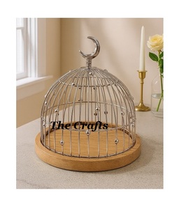 Plateau de service design moderne avec dôme en bois et cuir, plateau à chocolat et en-cas avec dôme en fer et lune - Product Image 3