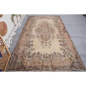 พรมตุรกีขนาดใหญ่ 5x9.1 ฟุต พรมวินเทจสีเบจน้ำตาลออมเบร พรมขนสัตว์ - Product Image 1