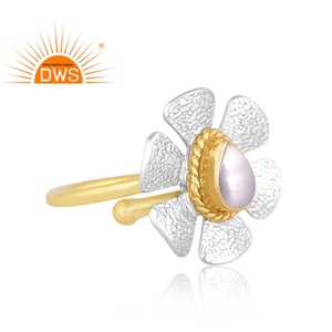 Dernière conception faite à la main 18K plaqué or ensemble de perles naturelles forme florale bague empilable Demi fabricant de bijoux fins - Product Image 3