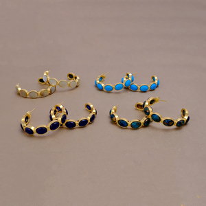 18K Gold Plated Mother of Pearl <b>Hoop</b> Earrings Handmade Iridescent Oval Gemstone Statement Anti-Tarnish Jewelry for Women - Product Image 6