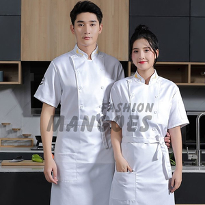 Veste de chef bleue à manches courtes de qualité supérieure, personnalisable, uniforme de restaurant pour hommes, design à double boutonnage, toile 100% - Product Image 6