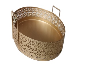 Solid Metal <b>Gold</b>-Colored Serving <b>Tray</b> with Handle for Home Restaurant Hotel Decorative Use - Product Image 1