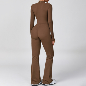 บอดี้สูทโยคะแขนยาวคอวีสำหรับผู้หญิงผ้าสแปนเด็กซ์ระบายอากาศได้ดี - Product Image 3