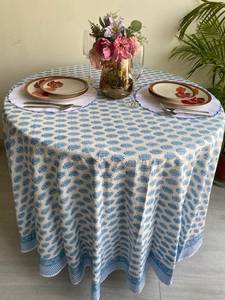 Blue and White Floral Hand Block Print <b>Tablecloth</b> <b>for</b> Wedding Home Decor Events Parties Outdoor Garden Picnics Side <b>Tables</b> - Product Image 5