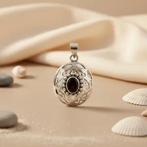 Colgante de Plata 925 con Granate para Mujer, Joyería Religiosa con Gema en Oro Rosa, Diseño de Gota de Agua, Bañado en Rodio, Número de Colgante - Product Image 1