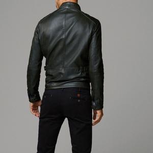Veste en cuir noir fine mi-longue pour homme, style streetwear, avec fermeture éclair asymétrique, veste matelassée pour homme - Product Image 6