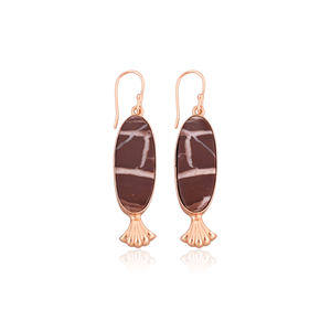 Joyería de latón hecha a mano, Pendientes colgantes de piedras preciosas de jaspe Malinga chapados en oro rosa para mujer, pendientes de moda, joyería de latón - Product Image 1