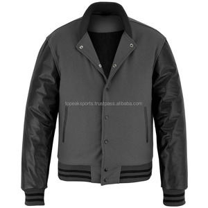 Blouson universitaire homme 2026 OEM en laine grise de qualité supérieure avec manches noires, col montant, haute qualité, faible MOQ, vestes chauffantes tendance - Product Image 3