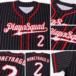 Camiseta de Béisbol Auténtica Personalizada con Rayas Blancas y Negras, Ropa Deportiva con Estampado Blanco y Rojo, Secado Rápido y Transpirable - Product Image 4
