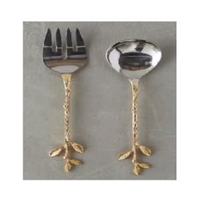 Saladier de luxe en acier inoxydable argenté poli avec brindille, ensemble de saladier de style occidental au design fait main - Product Image 1