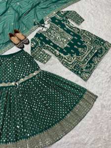 Fausse Georgette lourde avec séquence de broderie lourde avec robe de soirée à manches longues costume de tenue fonctionnelle traditionnelle - Product Image 3