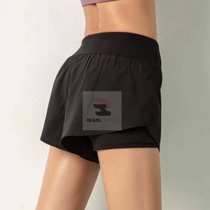 Double-Layered <b>Elastic</b> Waist Gym Shorts with <b>Lace</b> Decoration Breathable Casual Solid Pattern Design - Product Image 5