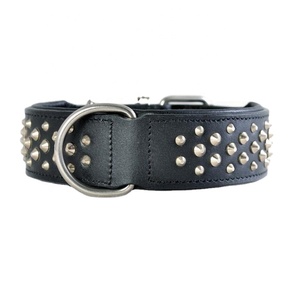 Collar de perro acolchado de cuero suave con patrón sólido recién lanzado con tachuelas Top DE TRABAJO Fabricante indio Proveedor Saman Exports - Product Image 1