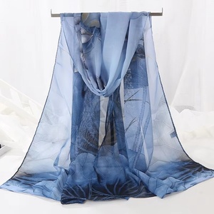 New Hot Sale Women's Ethnic Square <b>Silk</b> <b>Scarf</b> Floral Printed Lightweight Sheer Shawl Wrap Hot <b>Lotus</b> Design - Product Image 3