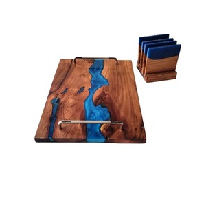 Handmade Natural Epoxy Resin Round Wooden Tray Wood Serving Tray with <b>coaster</b> and customized size - Product Image 4