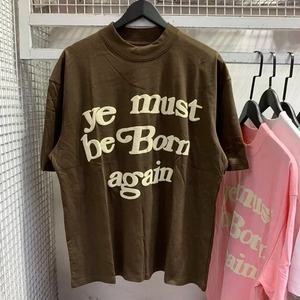 New Spring <b>Summer</b> Casual Long Knitted Logo Puff Ye Must Be Born Again Green <b>T</b>-<b>shirt</b> <b>Men</b> Women Short Sleeve Tops - Product Image 2