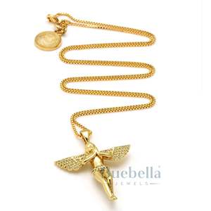 Collier en argent 925 avec ailes d'ange pour hommes et femmes, style hip-hop plaqué or de luxe, pendentif bling-bling glacé, bijoux de mode - Product Image 2