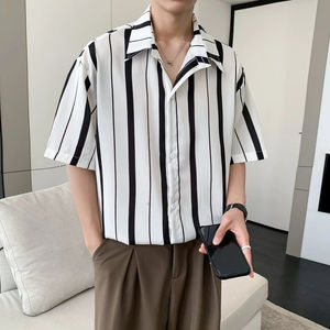 Camisas a rayas de verano para hombres, camisas abotonadas, camisa de manga corta para hombre, camisa vertical de talla grande transpirable - Product Image 4