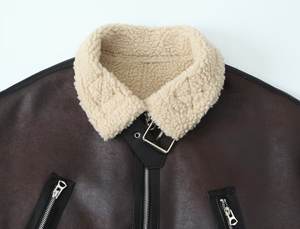 Vêtements pour femmes contraste couleur fermeture éclair double face revers court veste à manches longues - Product Image 5