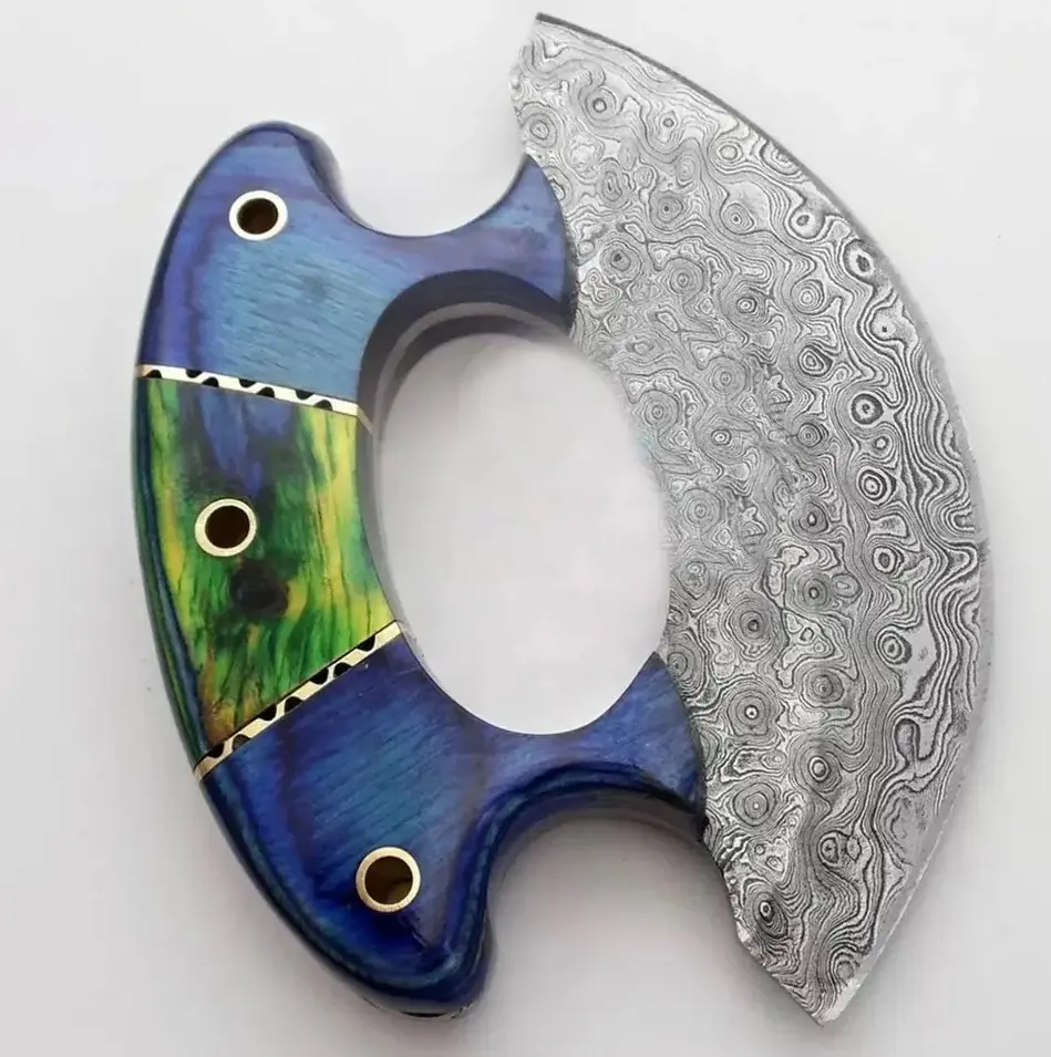 Coltelli da cucina Ulu in acciaio damasco fatti a mano logo personalizzato coltelli ULU