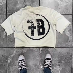 T-shirt à épaules tombantes surdimensionné pour hommes à la mode 100% coton motif imprimé en tissu tricoté doux et respirant - Product Image 2