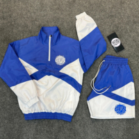 Ensemble veste coupe-vent et pantalon de survêtement unisexe en coton personnalisé Trade MFG pour l'été, avec doublure intérieure en tissu maillé brodé, séchage rapide et haute performance