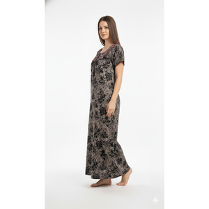 Camisón Largo Informal para Mujer, Color Marrón Oscuro, Manga Corta, con Bolsillos Laterales, Tejido Suave y Transpirable, Cómodo para Uso Diario - Product Image 4