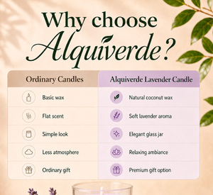 Bougie en pot rectangulaire écologique parfumée à la lavande Alquiverde 70g - Cire de noix de coco naturelle et parfum de qualité supérieure - Product Image 3