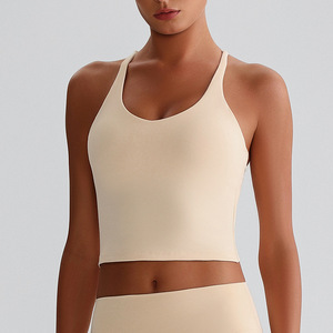 Débardeur court de sport personnalisé pour femme, en nylon et élasthanne, sans coutures, écologique, antichoc, respirant, avec fermetures éclair et devant côtelé - Product Image 4