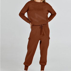 Conjunto de traje de suéter de Punto ligero para mujer, jersey de manga larga con cuello redondo, ajuste informal para invierno - Product Image 3