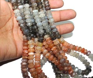 Venta al por mayor y al por menor Natural Multi-Moonstone Smooth Rondelle Gemstone Beads para joyería que hace la cantidad disponible - Product Image 3