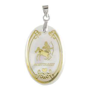 Tip Top Fashions Sagittaire Pendentif de forme ovale Alliage de zinc plaqué or 1201312 avec breloque de style religieux en pierre naturelle - Product Image 1
