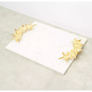 Bandeja para servir de mármol Natural blanco de la más alta calidad, asas de latón con acabado dorado, bandeja decorativa hecha a mano para bodas, decoración del hogar - Product Image 5