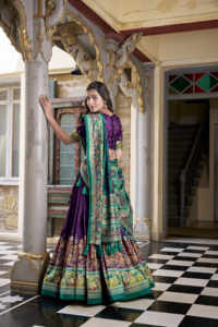 Exclusivo Tasar Silk Foil Print Lehenga con lienzo Can Blusa y borde de encaje Borla Dupatta para boda y uso festivo - Product Image 6
