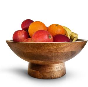 Nouveau bol à fruits en bois massif artisanal de luxe avec un profil incurvé large et une base ronde lourde Bol de service en bois naturel - Product Image 2