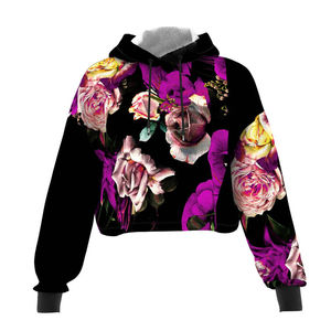 Sudadera con Capucha Corta Personalizada con Estampado Floral Sublimado, Sudadera para Fitness, Gimnasio, Yoga, Top Corto para Mujer, Transpirable - Product Image 4