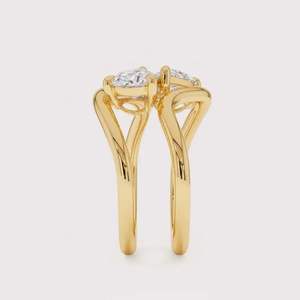 Anillo de Oro Amarillo de 14K con Diamante Redondo Corte Pera Cultivado en Laboratorio, Chapado en Rodio, Certificado IGI, Diseño Toi Et Moi - Product Image 3