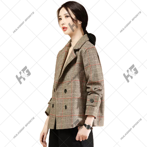 Blazer en laine mélangée tissée unie anti-plis à bouton unique pour femme, broderie 3D, col en V, vêtement d'extérieur automne-hiver - Product Image 3