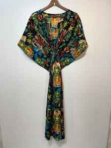 Vestido Kaftan de Algodón con Estampado Floral Hecho a Mano en India, Cintura Ajustable, Estilo Casual de Verano para Mujer - Product Image 6