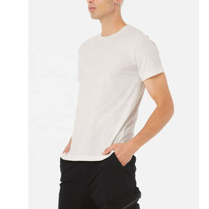 T-shirt à moitié blanc pour homme 100% coton tissu peigné ample col rond séchage rapide respirant personnalisable T-shirt de fitness décontracté - Product Image 3