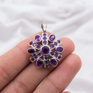 Women's Handmade 925 <b>Solid</b> Sterling Silver IGI Certified <b>Gold</b> Plated Fine <b>Pendant</b> Bezel-Set Natural Amethyst Gemstone Party - Product Image 2