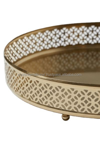 Bandejas de acero inoxidable chapadas en oro y plata árabe para servir alimentos, con asas, redondas, para hotel - Product Image 3
