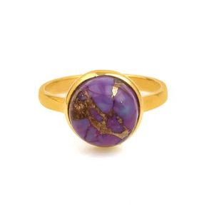 Venta caliente 10mm Natural Mohave púrpura cobre Kingman turquesa anillo fino 18K chapado en oro plata esterlina Boho joyería delicada - Product Image 3