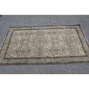 พรมตุรกี3.8x6.9ฟุตวินเทจคลาสสิกสีเบจสีน้ำตาลการเย็บปะติดปะต่อกันดีไซน์โพลีเอสเตอร์พรมปูพื้นขนาดใหญ่เป็นรูปสี่เหลี่ยมผืนผ้า - Product Image 3