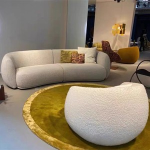 French Curved Lamb Velvet Cloth Modern One Seat Small Flat <b>Cream</b> Living Room <b>Sofa</b> - Product Image 3