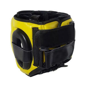 Protège-tête de kickboxing noir jaune avec logo personnalisé Casque de protection en cuir PU personnalisé Entraînement aux arts martiaux et à la boxe - Product Image 5